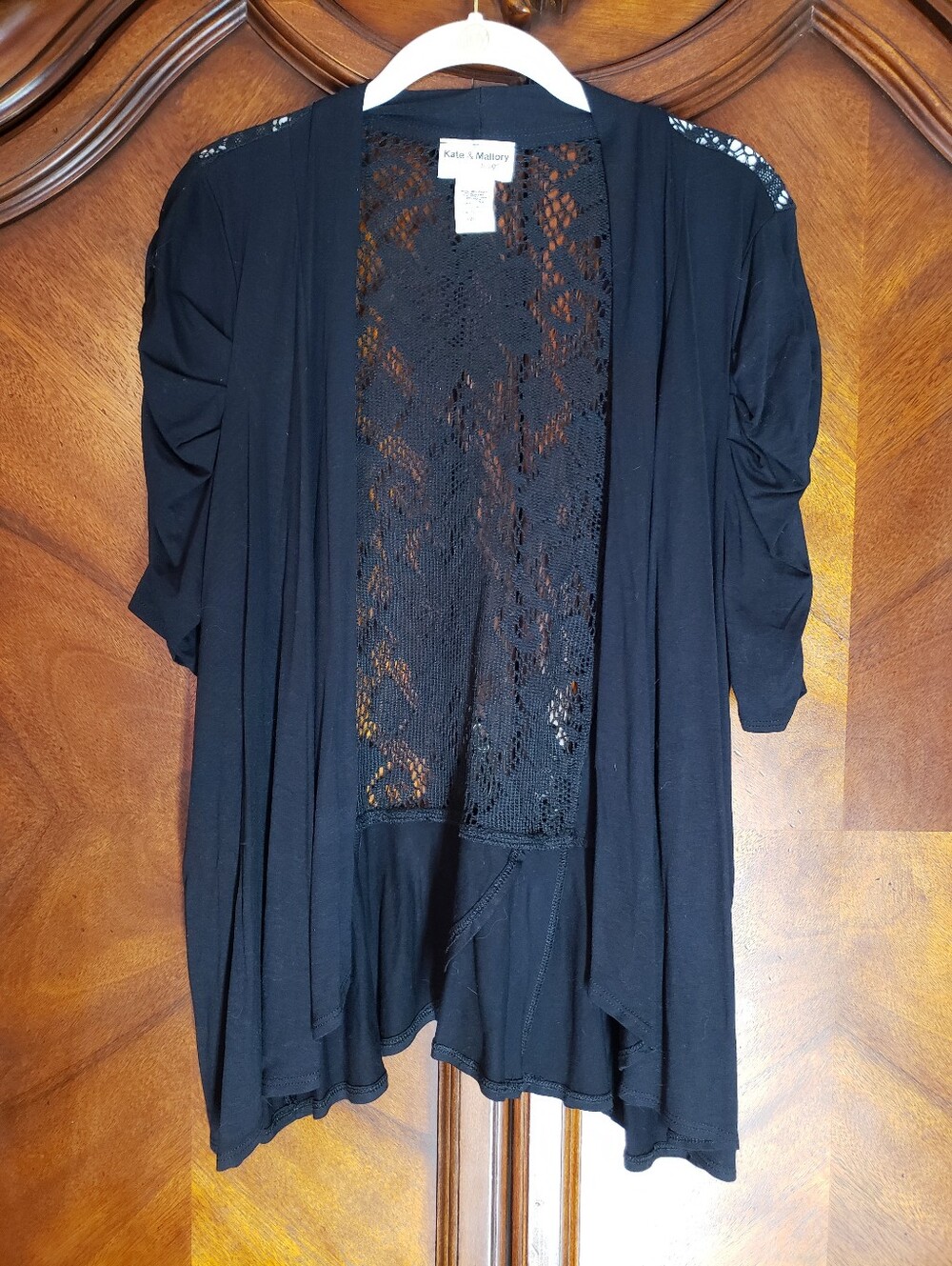 Kate & Mallory Black Lace Back Open Cardigan Size XL
